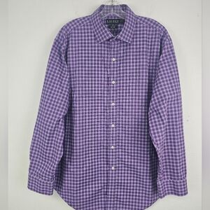 Lauren Ralph Lauren Sz 17.5 34-35  Purple White Check Button Up Shirt Classic